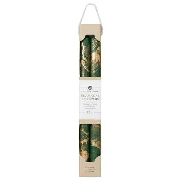 12″ 2PK TAPERS HNTR GREEN W/ GLD