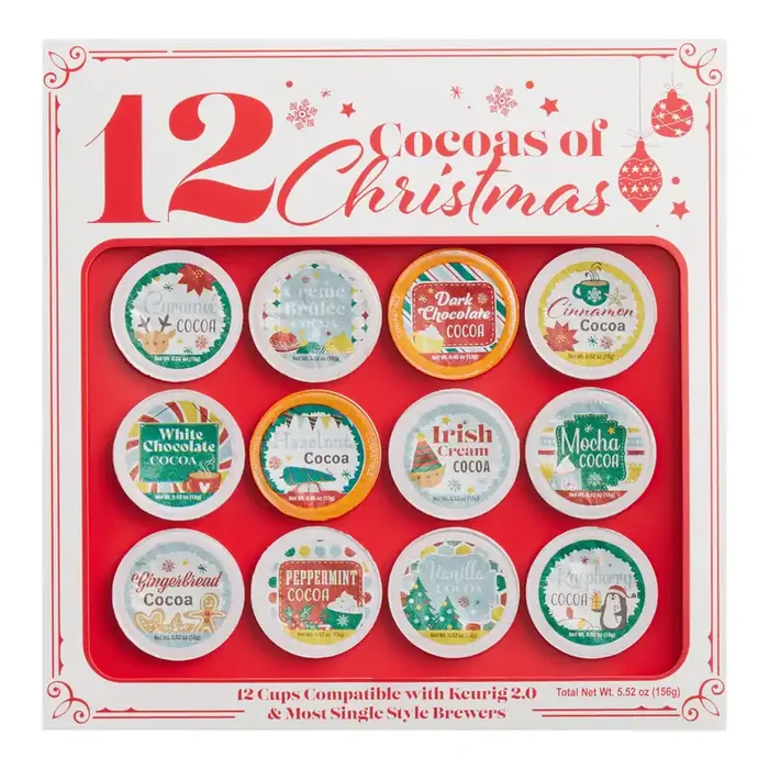 12 Cocoas Of Christmas Hot Chocolate K-Cup Coffee Pods Gift Set 12 Count