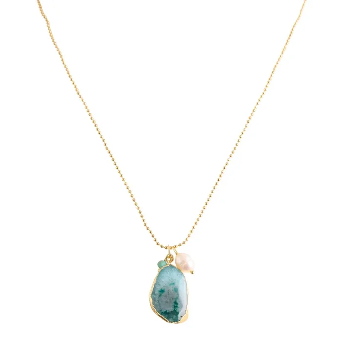 14k Gold Plated Aqua Agate Oversized Pendant Necklace