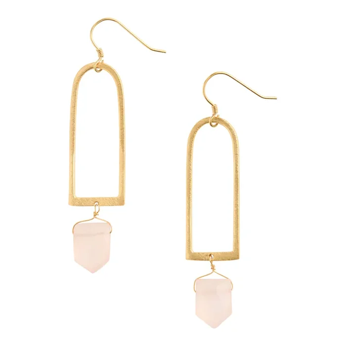 14k Gold Plated Semiprecious Rose Quartz Drop Earrings