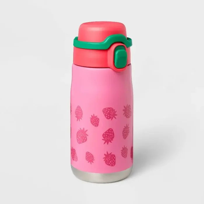 14oz Water Bottle – Cat & Jack™ Strawberry Kids Portable Drinkware, Plastic, Stainless Steel