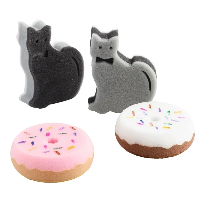 2 Pack Cat and Donut Sponges Set of 2