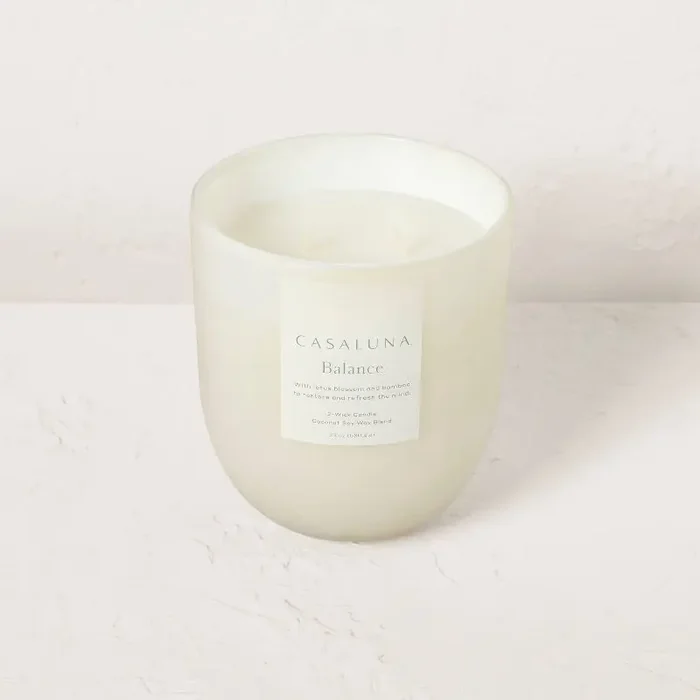 2-Wick Balance Core Frosted Glass Wellness Jar Candle White 24oz – Casaluna™ Coconut Soy Blend, Lotus & Bamboo Aroma