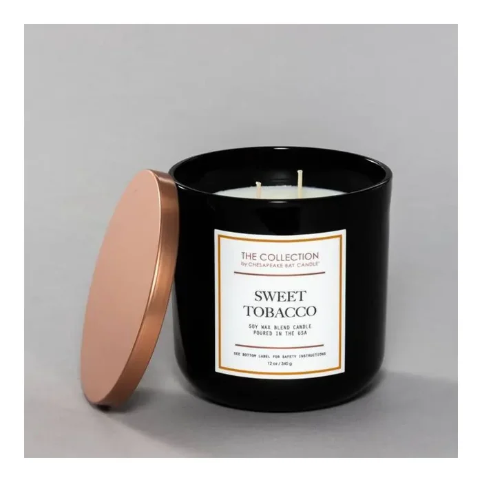 2-Wick Black Glass Sweet Tobacco Lidded Jar Candle 12oz – The Collection By Chesapeake Bay Candle