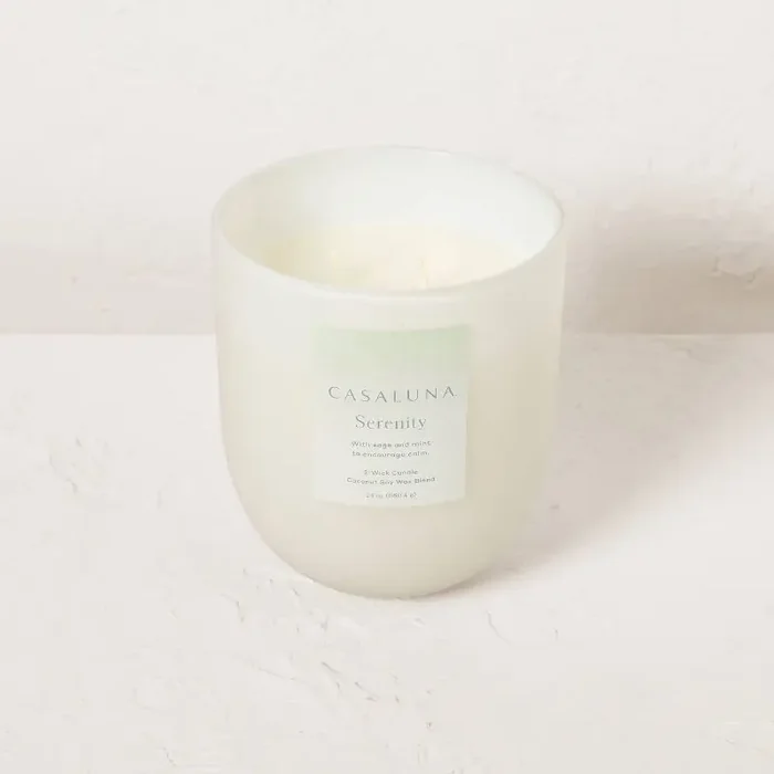 2-Wick Serenity Core Frosted Glass Wellness Jar Candle White 24oz – Casaluna™ Soy & Coconut Oil, Multi-Wick, 65hr Burn Time