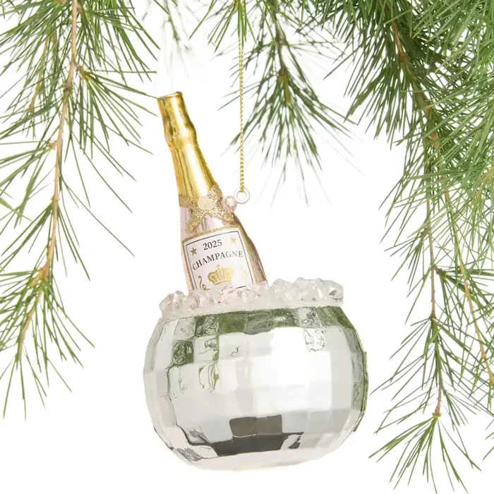 2025 Glass Champagne Disco Bucket Ornament