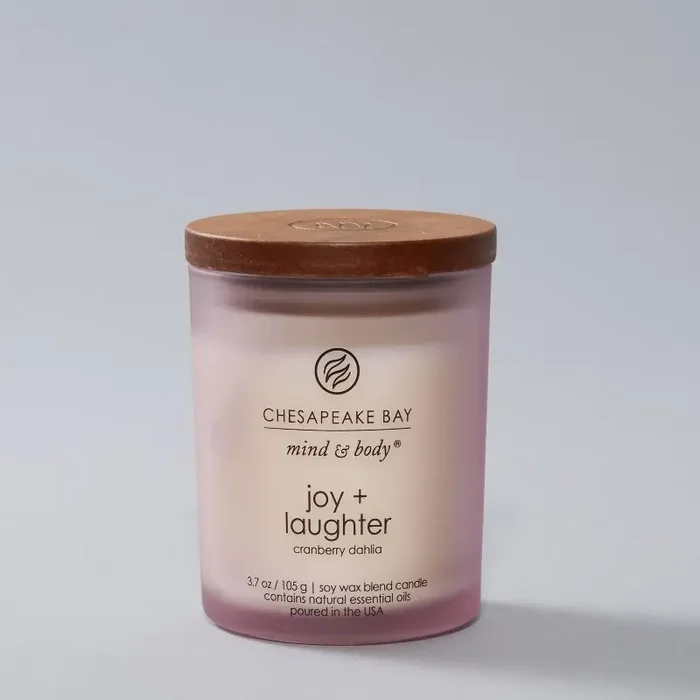 3.7oz Small Jar Candle Joy & Laughter – Chesapeake Bay Candle Essential Oils, Soy Wax Blend, 24hr Burn Time