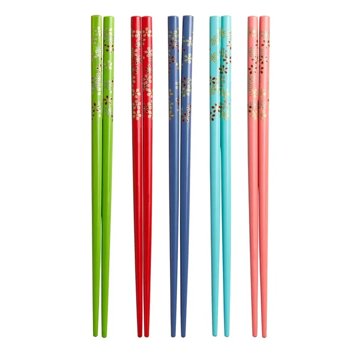 5 Pack Multicolor Floral Bamboo Chopsticks Set of 2