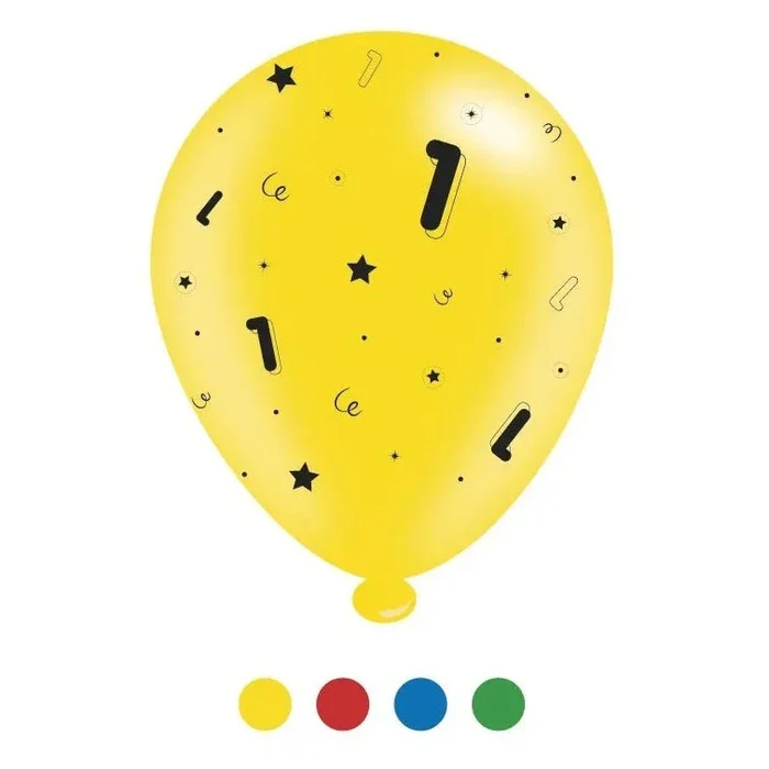 “1” Design Latex Birthday Balloons Assorted Colours 8 Pack – Case of 6