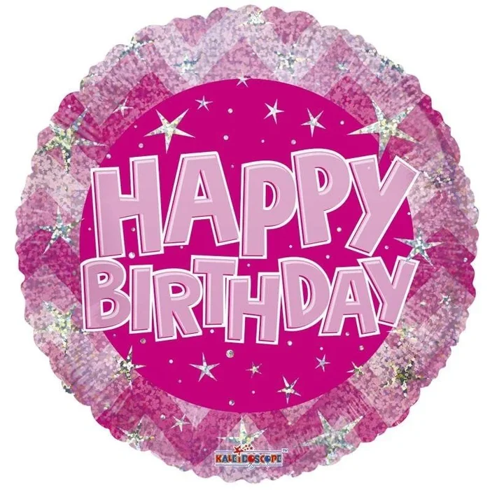 “Happy Birthday” Design Holographic Foil Balloon Pink 18″