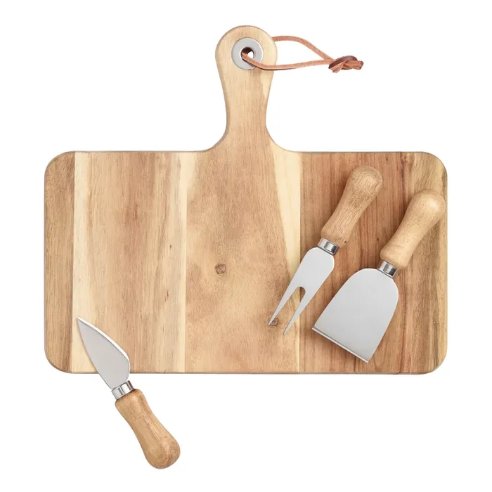 Acacia Wood Cutting Board and Cheese Knives 4 Piece Set