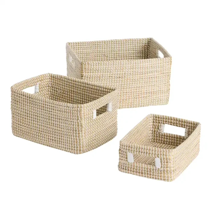 Adira White and Natural Seagrass Utility Basket
