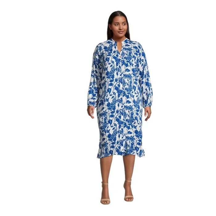 Aegean Cobalt Blue And White Floral Shirt Dress
