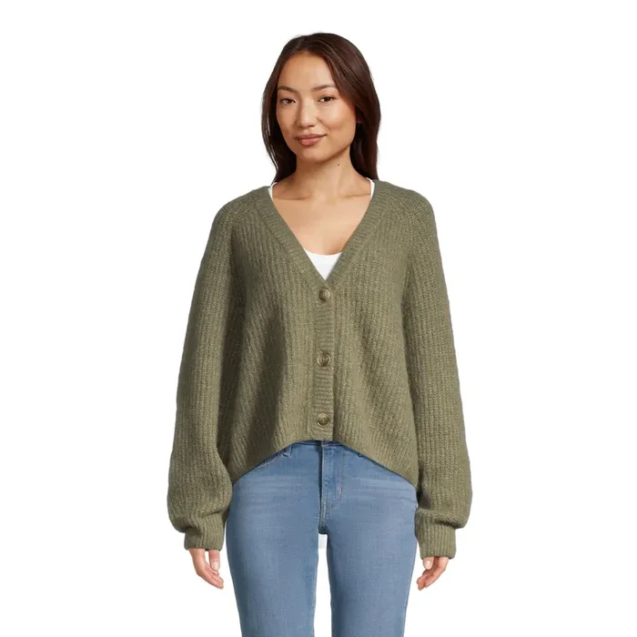 Agave Green Recycled Yarn Cropped Cardigan