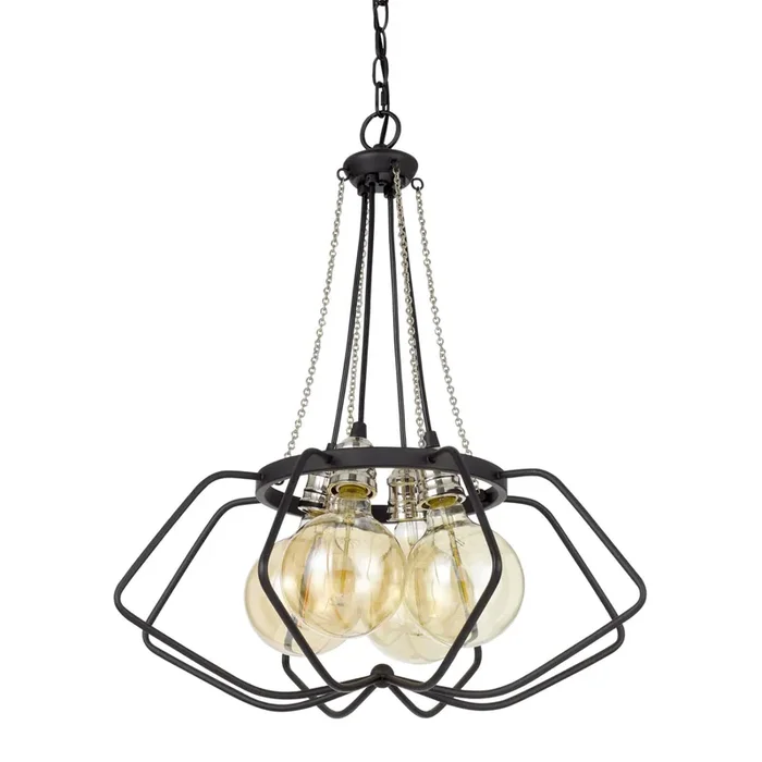 Alberta Black and Chrome Metal Industrial 4 Light Chandelier