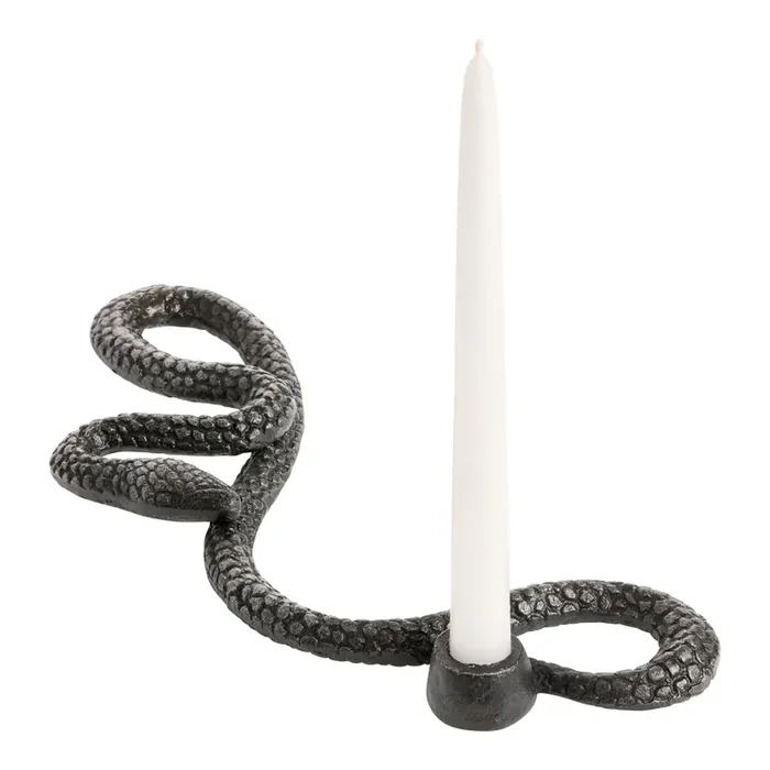 Antique Black Metal Snake Taper Candle Holder