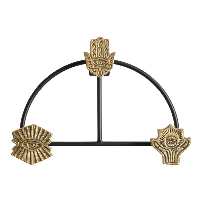 Antique Brass And Black Mystic Symbols Triple Wall Hook