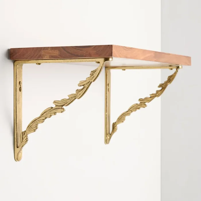 Antique Gold Metal Feather Mix & Match Shelf Brackets 2 Pack