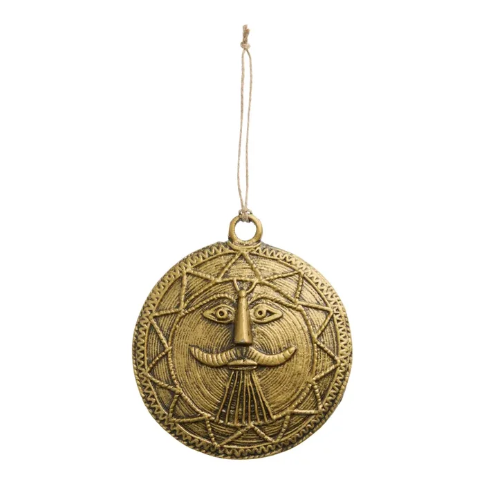 Antique Gold Metal Mustachioed Sun Face Wall Decor