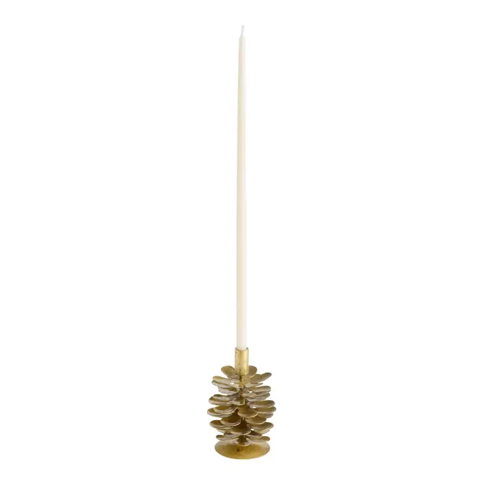 Antique Gold Pinecone Narrow Taper Candle Holder Set of 2