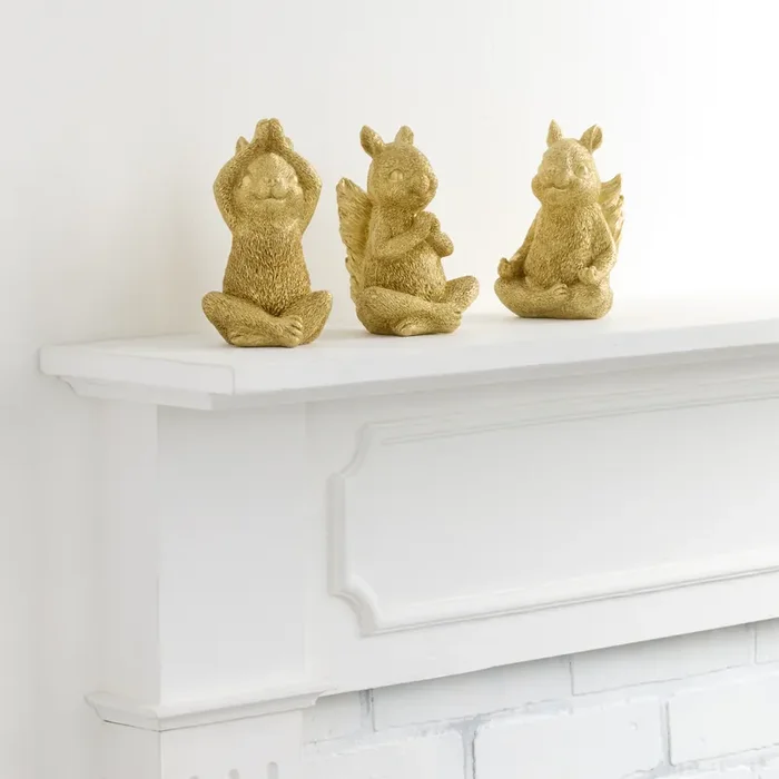 Antique Gold Yoga Squirrels Decor Set of 3