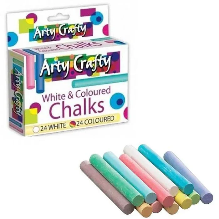 Arty Crafty White & Coloured Chalk 48 Pack – Case of 12