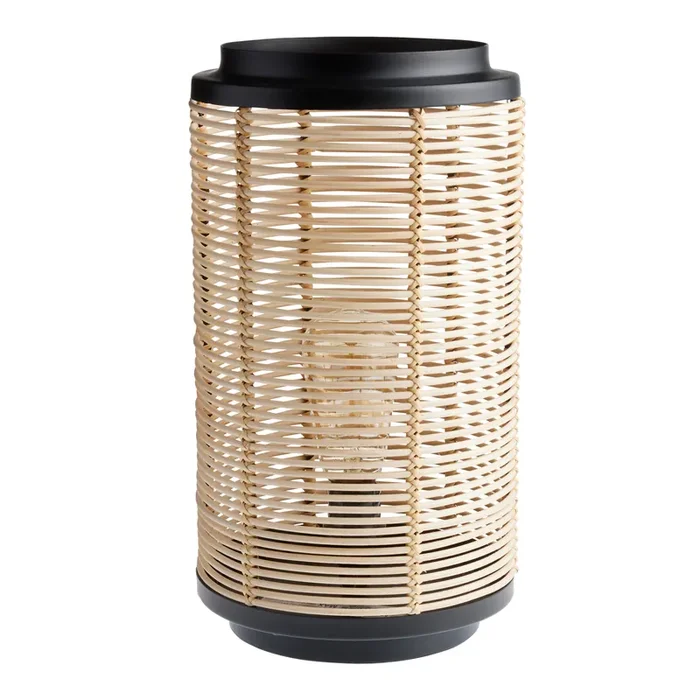 Axel Natural Rattan and Black Metal Cylinder Table Lamp