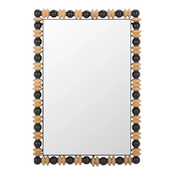 Azaria Black and Natural Wood Shapes Wall Mirror