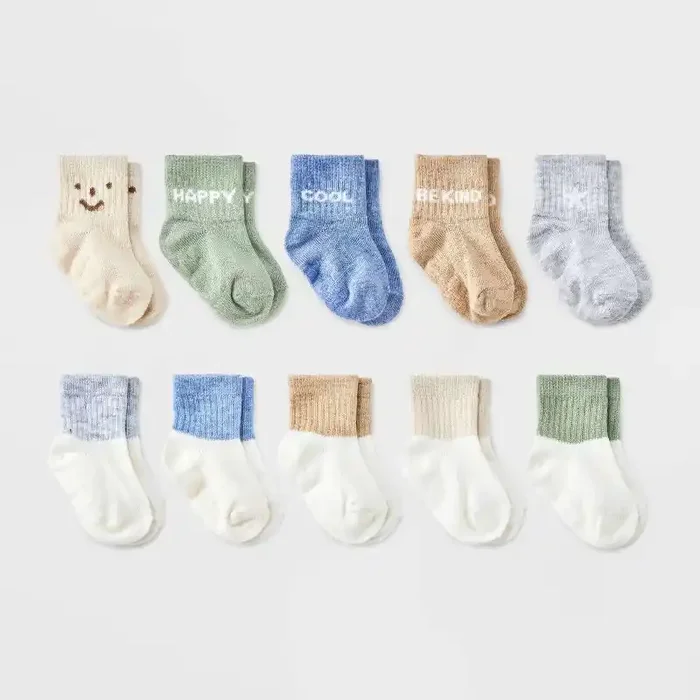 Baby 10pk Low-Cut Socks – Cat & Jack™ 6-12M Midweight Knit, Rib Cuffs, Solid & Classic Patterns