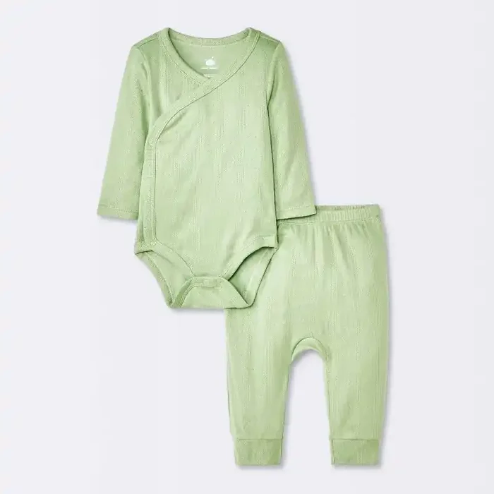 Baby 2pc Neutral Pointelle Top & Bottom Set – Cloud Island™ Green 6-9M