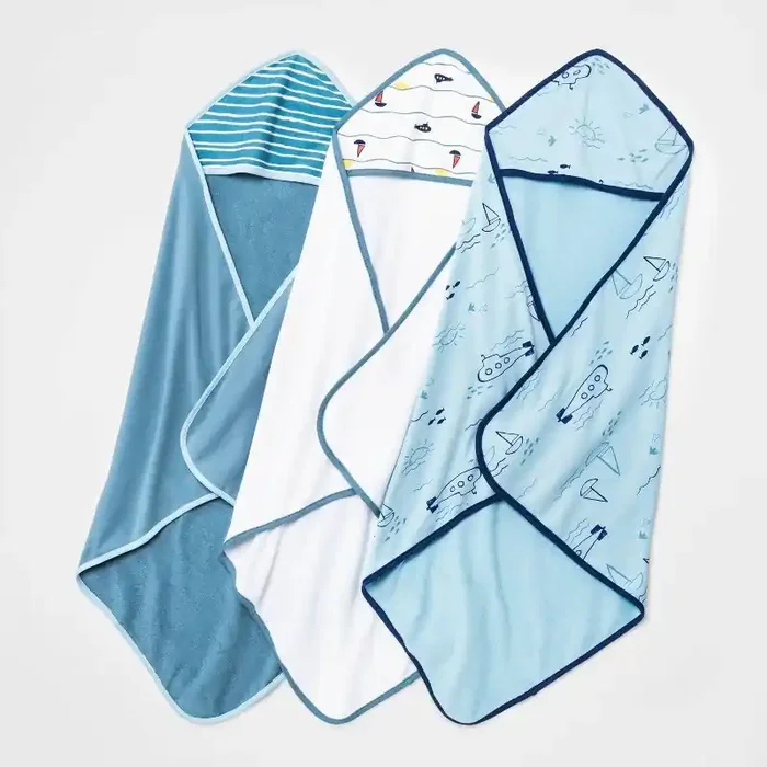 Baby 3pk Boys‘ Seaside Hooded Towel – Cloud Island™ Blue