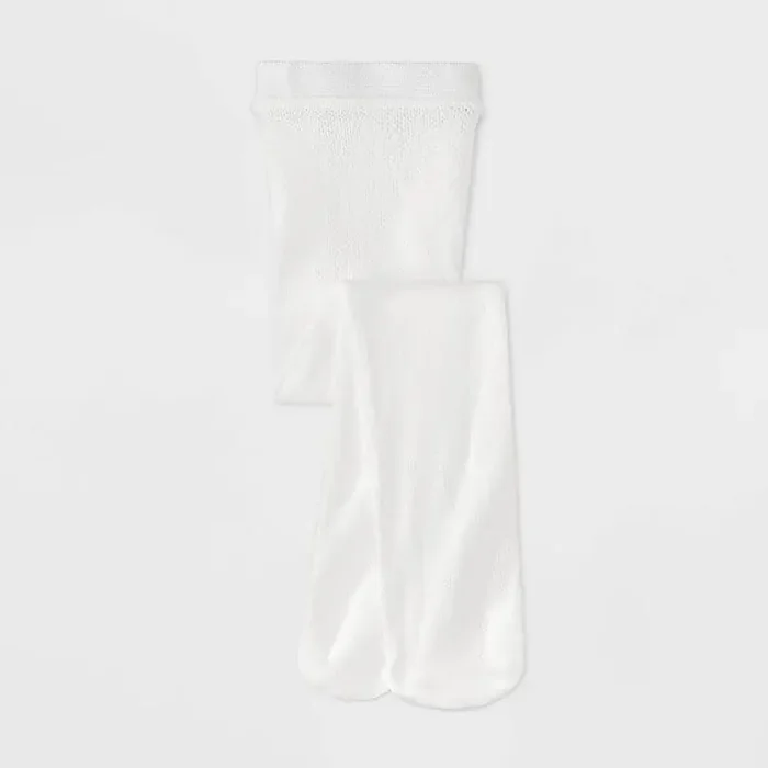 Baby ‘Bows‘ Tights – Cat & Jack™ White 12-24M High Waisted Knit Hosiery, Opaque Nylon Spandex