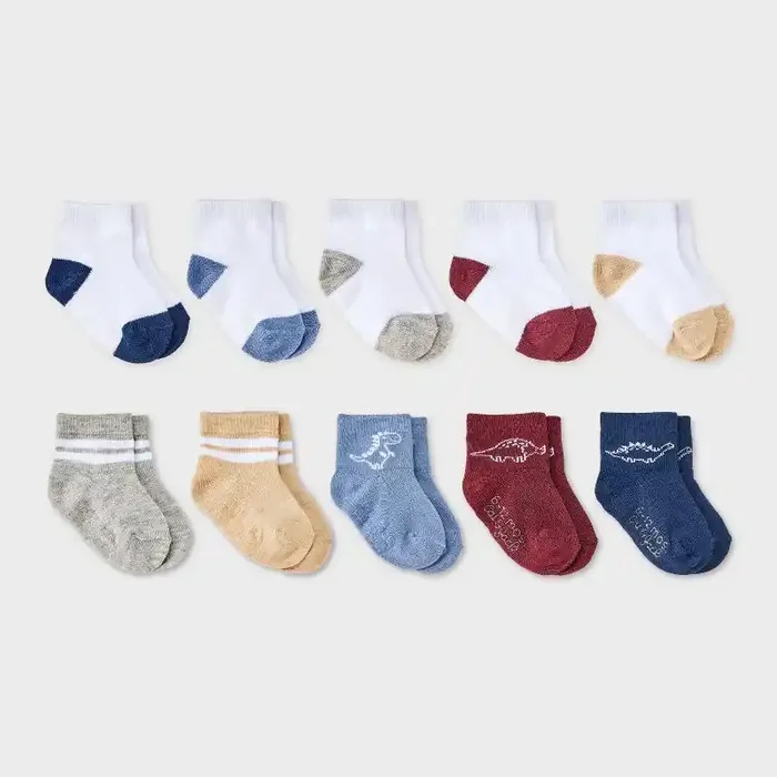 Baby Boys‘ 10pk Dino Striped Ankle Socks – Cat & Jack™ 6-12M