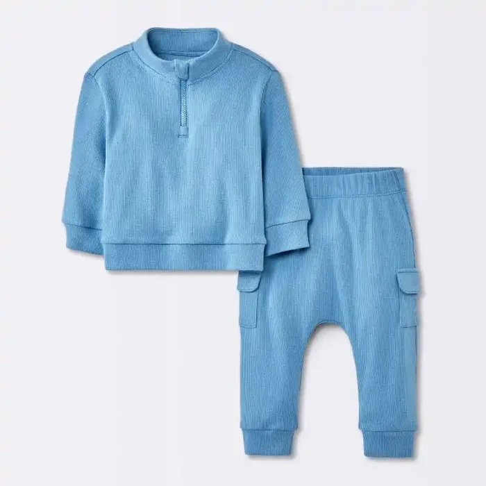 Baby Boys‘ 2pc Cozy Quarter Zip Top & Bottom Set – Cloud Island™ Blue 12M