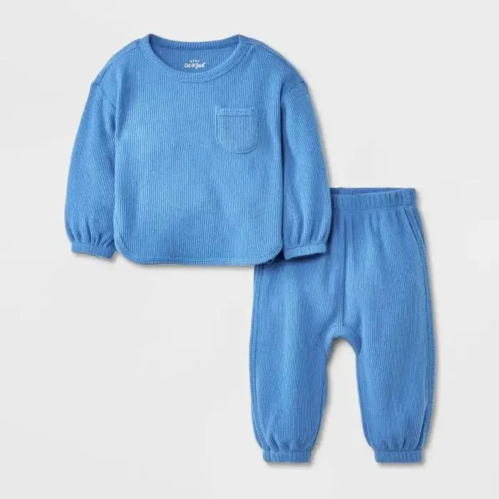 Baby Boys‘ 2pc Cozy Thermal Sweatshirt & Jogger Pants Set – Cat & Jack™ Blue 12M