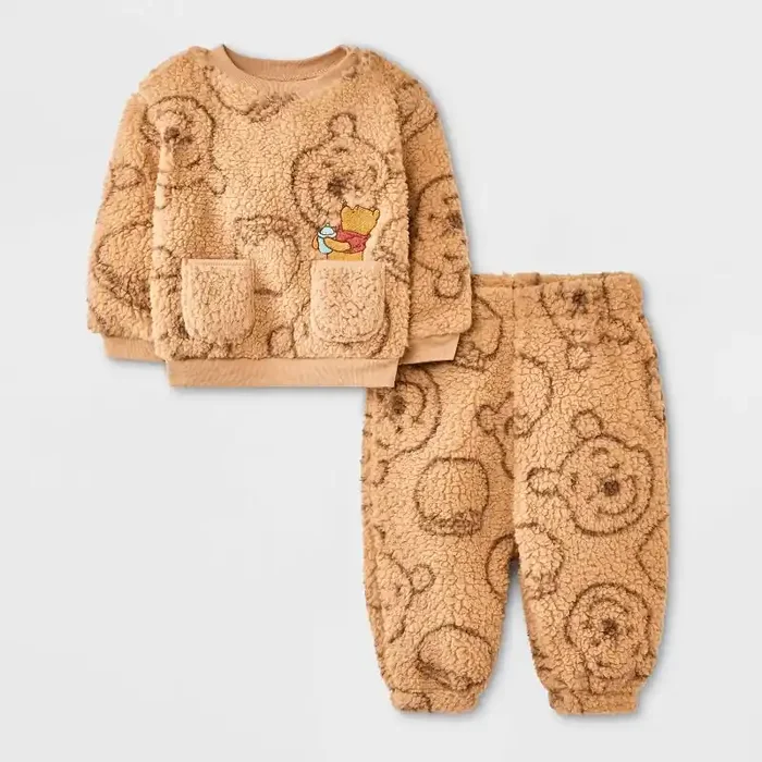 Baby Boys‘ 2pc Disney Winnie The Pooh Cozy Pullover & Pants Set – Tan 6-9M