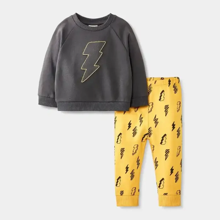 Baby Boys‘ 2pc Embroidered Lightning Bolt Fleece Sweatshirt & Jogger Pants Set – Cat & Jack™ Gray Newborn