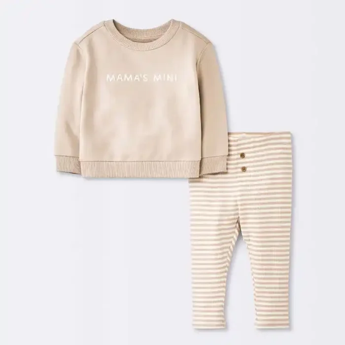 Baby Boys‘ 2pc Mama‘s Mini Embroidered Sweatshirt Set – Cloud Island™ Tan 0-3M