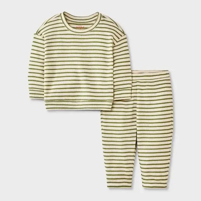Baby Boys‘ 2pc Striped Waffle Sweatshirt & Jogger Pants Set – Cat & Jack™ Beige 12M