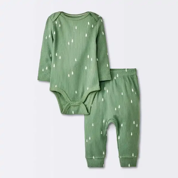 Baby Boys‘ 2pc Wide Ribbed Top & Bottom Set – Cloud Island™ Green 12M