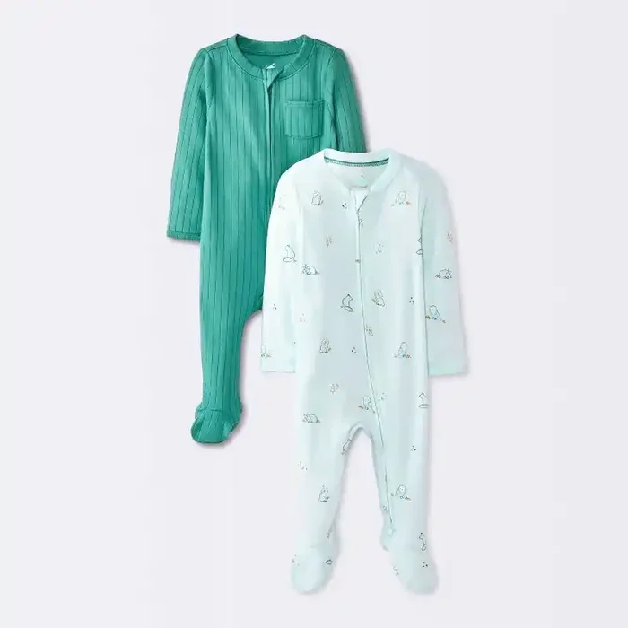 Baby Boys‘ 2pk Cozy Wide Ribbed Animals Sleep N‘ Play – Cloud Island™ Blue 0-3M