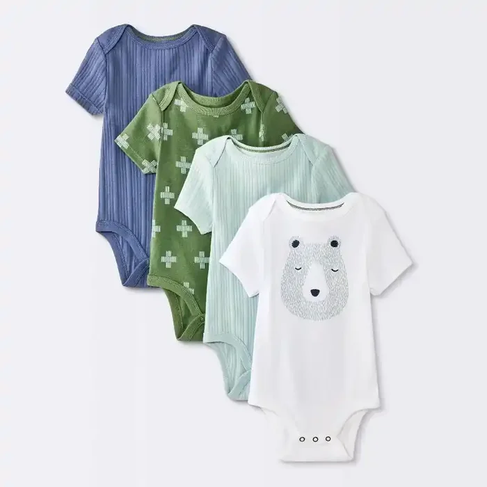 Baby Boys‘ 4pk Bear Short Sleeve Bodysuits – Cloud Island™ Ivory/Blue/Green Newborn