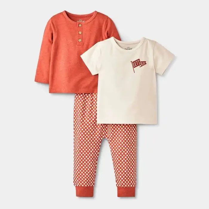 Baby Boys‘ Checkered 3pc Top & Bottom Set – Cat & Jack™ Rust 18M