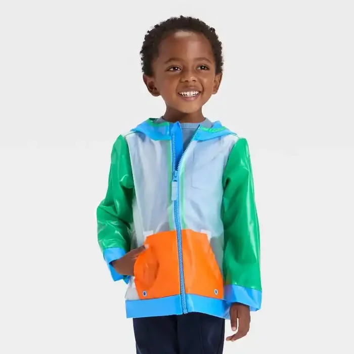 Baby Boys‘ Colorblock Clear Rain Jacket – Cat & Jack™ Green/Blue/Orange 18M
