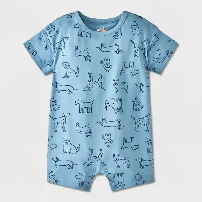Baby Boys‘ Dogs Short Sleeve Romper – Cat & Jack™ Blue 18M