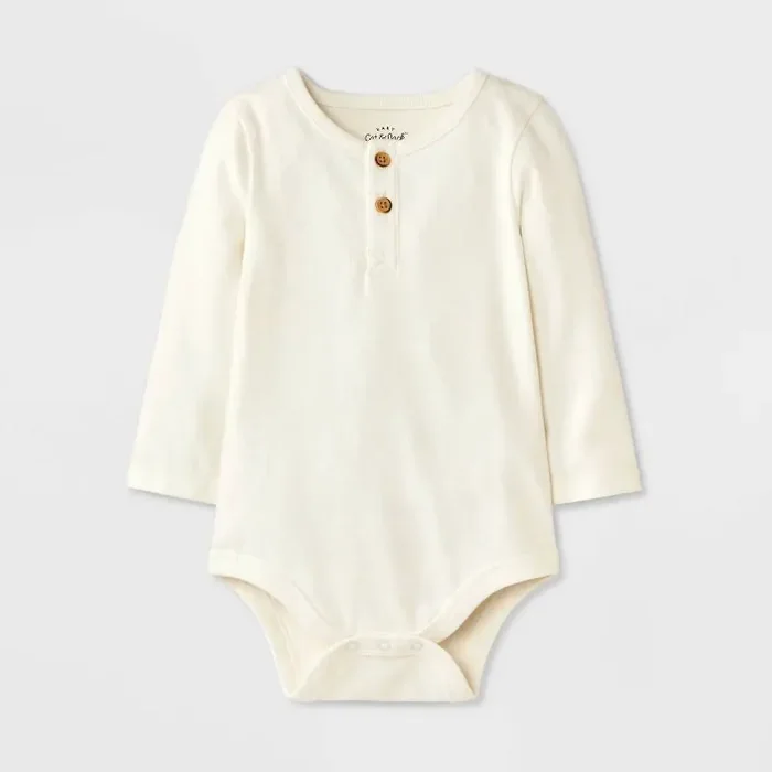 Baby Boys‘ Henley Bodysuit – Cat & Jack™ Cream 0-3M