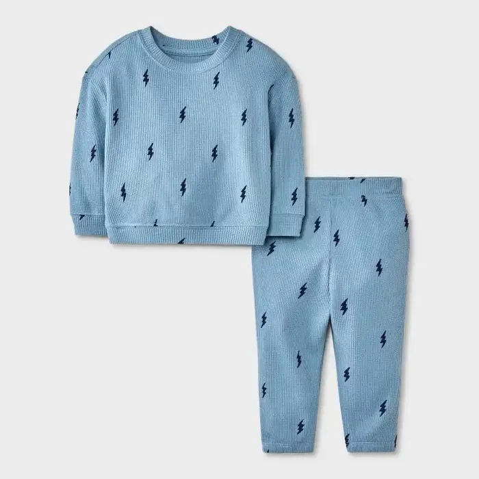 Baby Boys‘ Lightning Bolt Waffle Sweatshrit & Jogger Pants Set – Cat & Jack™ Blue 6-9M