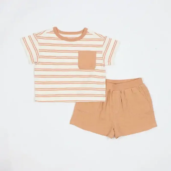 Baby Boys‘ Rust Striped Pocket T-Shirt & Shorts Set – Cloud Island™ Brown 18M