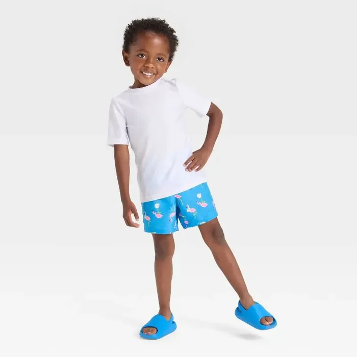 Baby Boys‘ Short Sleeve Skateboarding Flamingo Rashguard Swim Set – Cat & Jack™ Blue 18M