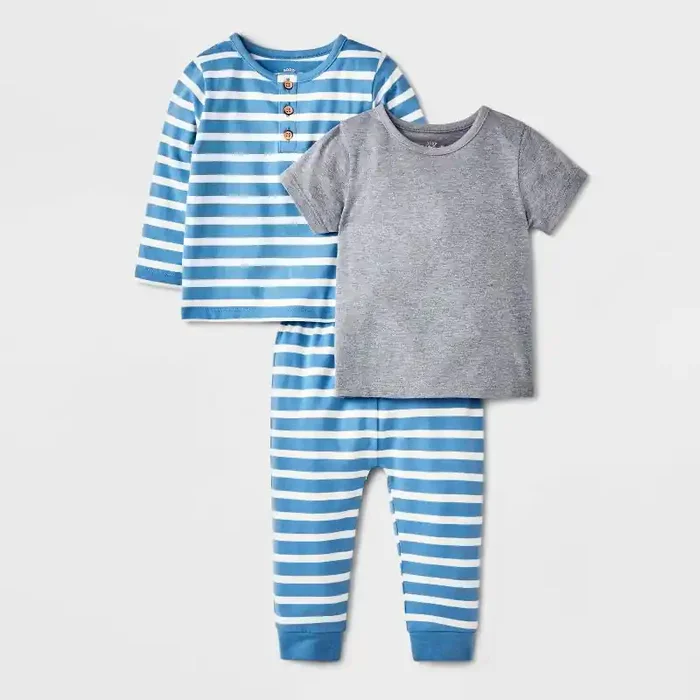 Baby Boys‘ Striped 3pc Top & Bottom Set – Cat & Jack™ Blue 18M